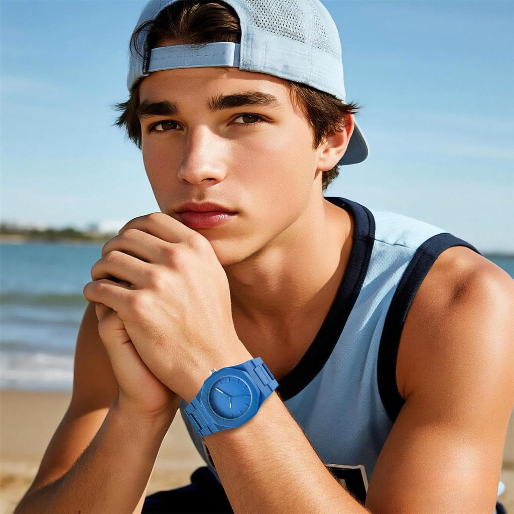 Men's Watch Unique Waterproof Resin Band Analog Simple Stylish Octagonal Quartz Fashion Accessory