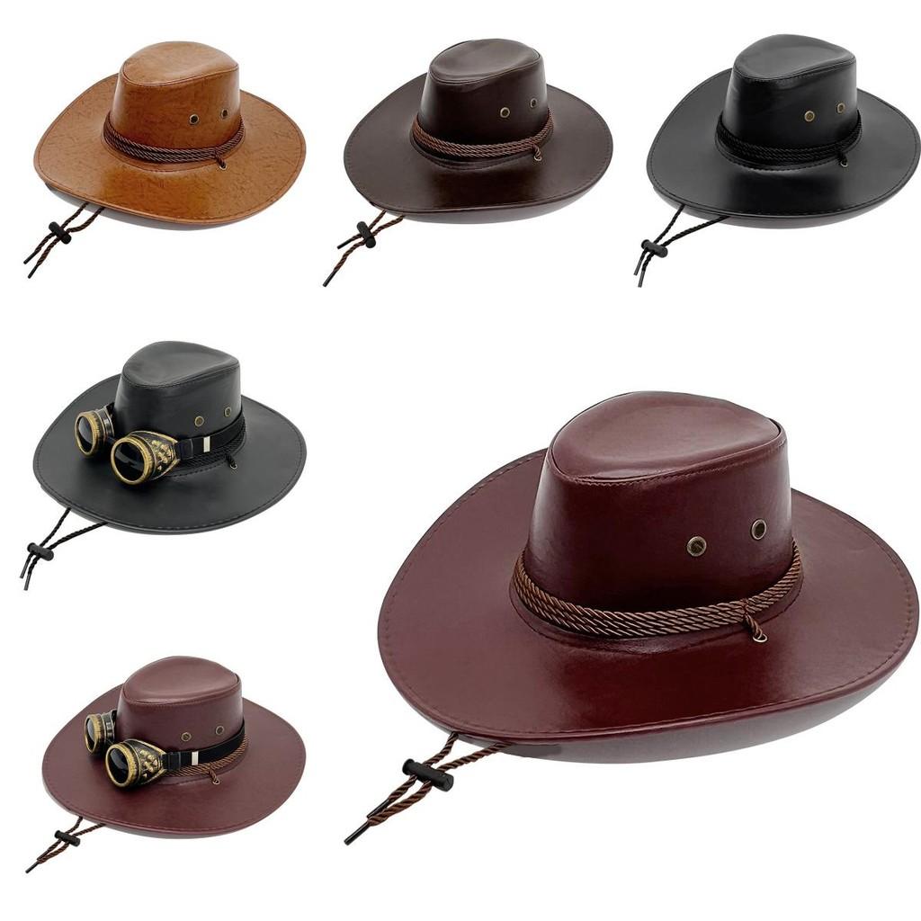 Classic Pu Leather Cowboy Hat With Sunshade Features For Outdoor Adventures For Men