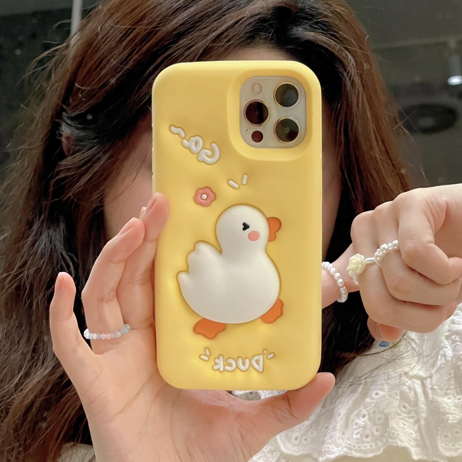 

For iPhone 16 Pro Max Silicone Case Cute Expanding Duck Design Shockproof Phone Back Cover As Shown A