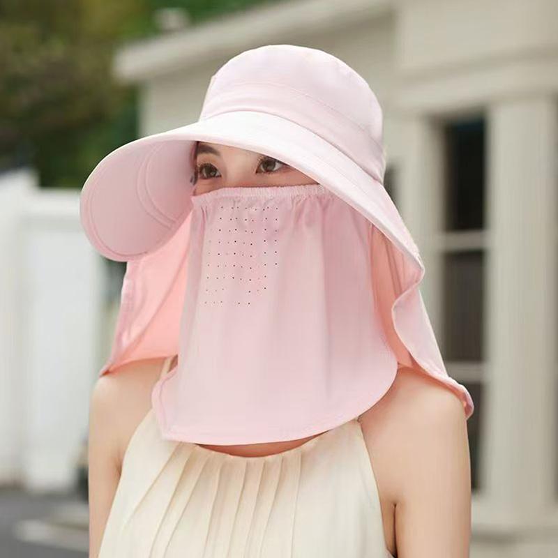 Wide Brim Foldable Shawl Hat Anti UV Adjustable Integrated Face Mask Fisherman Hat Large Brim Sun Hat Tea Picking Hat Summer