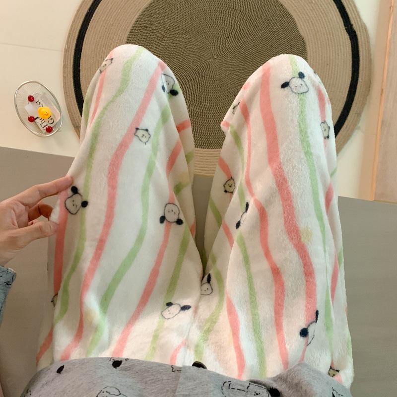 Damen Cartoon Flanell Fleecegefütterte Pyjamahose - Warmer Herbst-/Winterstil