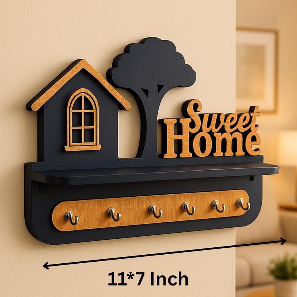 Premium 3D Wooden Key Holder with 6 Stainless Steel Hook for Living Room Wall Decor (PLAM Tree Key -1)