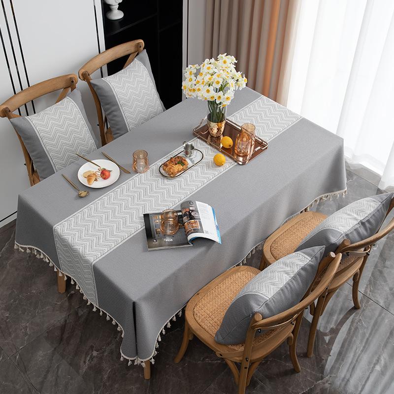 

Cloth Dad Spot Nordic Farmhouse Water Wave Imitation Cotton And Linen Jacquard Beige Fringed Rectangular Tablecloth Tablecloth 140x100