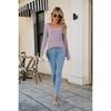 New Women's Long Ribbed Modal Top, Fall Winter Square Neck Fleece Lined Casual Long Sleeve Top, European American Style Women's Clothing