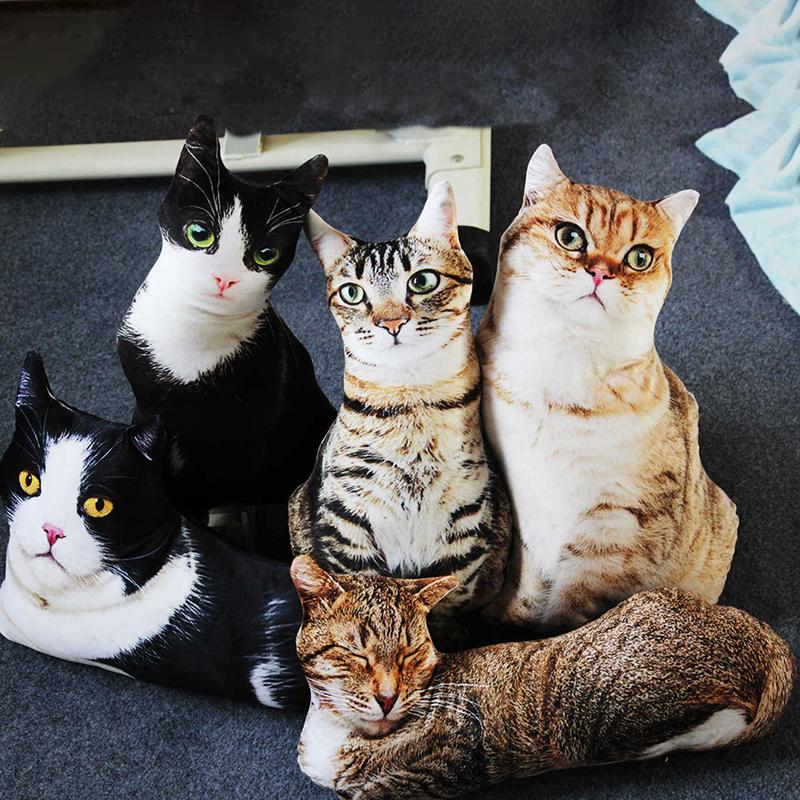 Favorite Toy Unisex Lake Blue 50Cm Lifelike Plush Cat Pillow Stuffed 3D Print Animal Cat Throw Pillow Home Decoration Gift For Car People