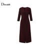 Ditto deep red V-neck pleated waist dress