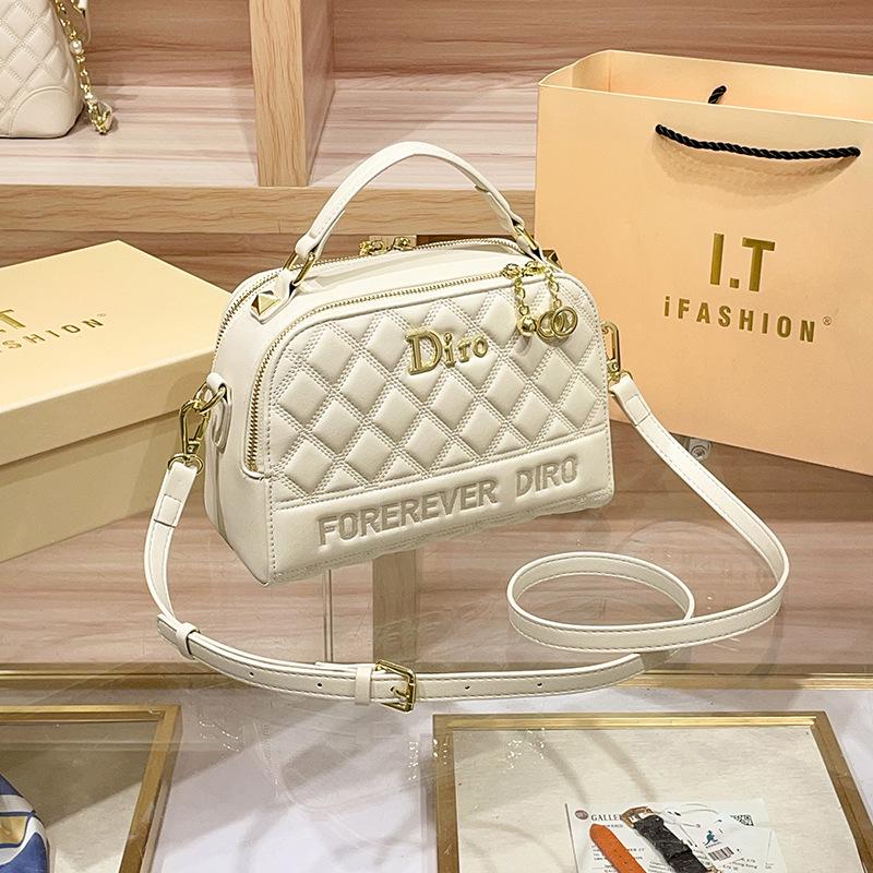 

Shiling 2025 Женская сумка-тоут и сумка через плечо из кожи с узором «Черный бриллиант» слоновая кость