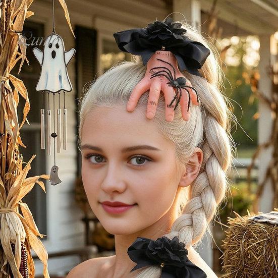 Spider Decoration Hairpin Halloween Hair Clip for Women, Girls, Realistic Severed Hand with Black Rose And Spider, Horror Accessory Party Bow