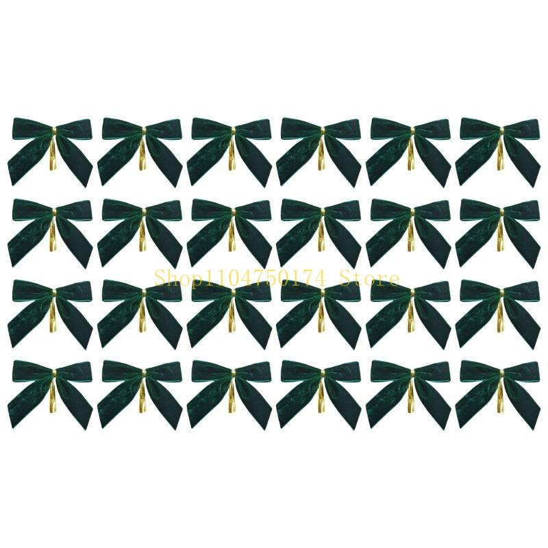 24pcs Christmas Tree Bows Velvets Bowknot Decorations for Holiday Parties Butterfly Knot Embellishment Accessories top sale