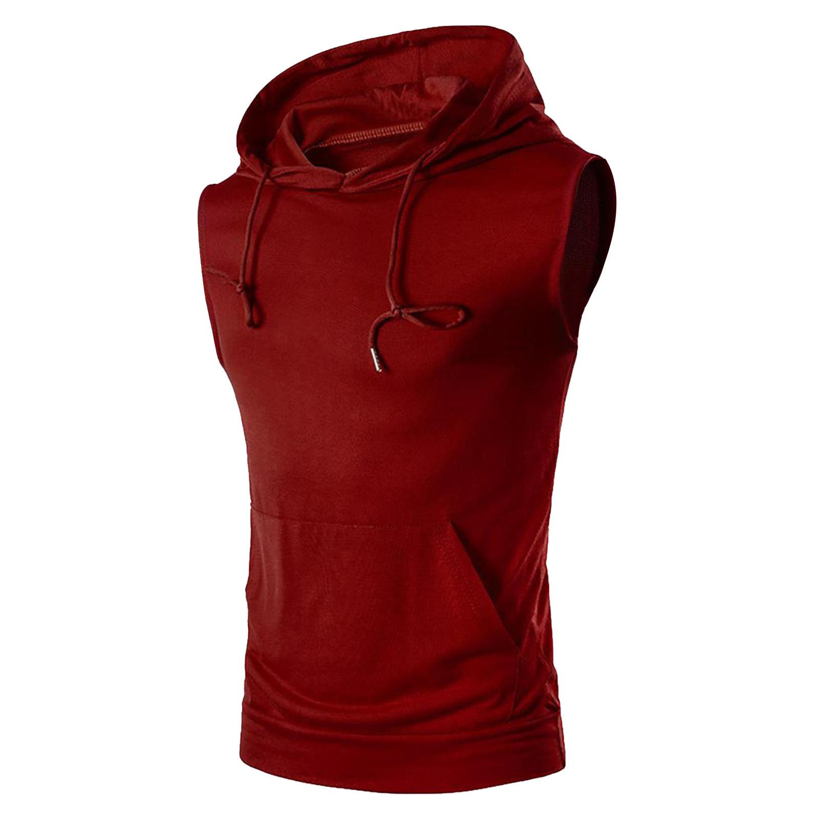

Летний новый мужской пуловер с капюшоном, карманом, жилет, жилет на плечи, спортивная фитнес-майка XXL вино красного