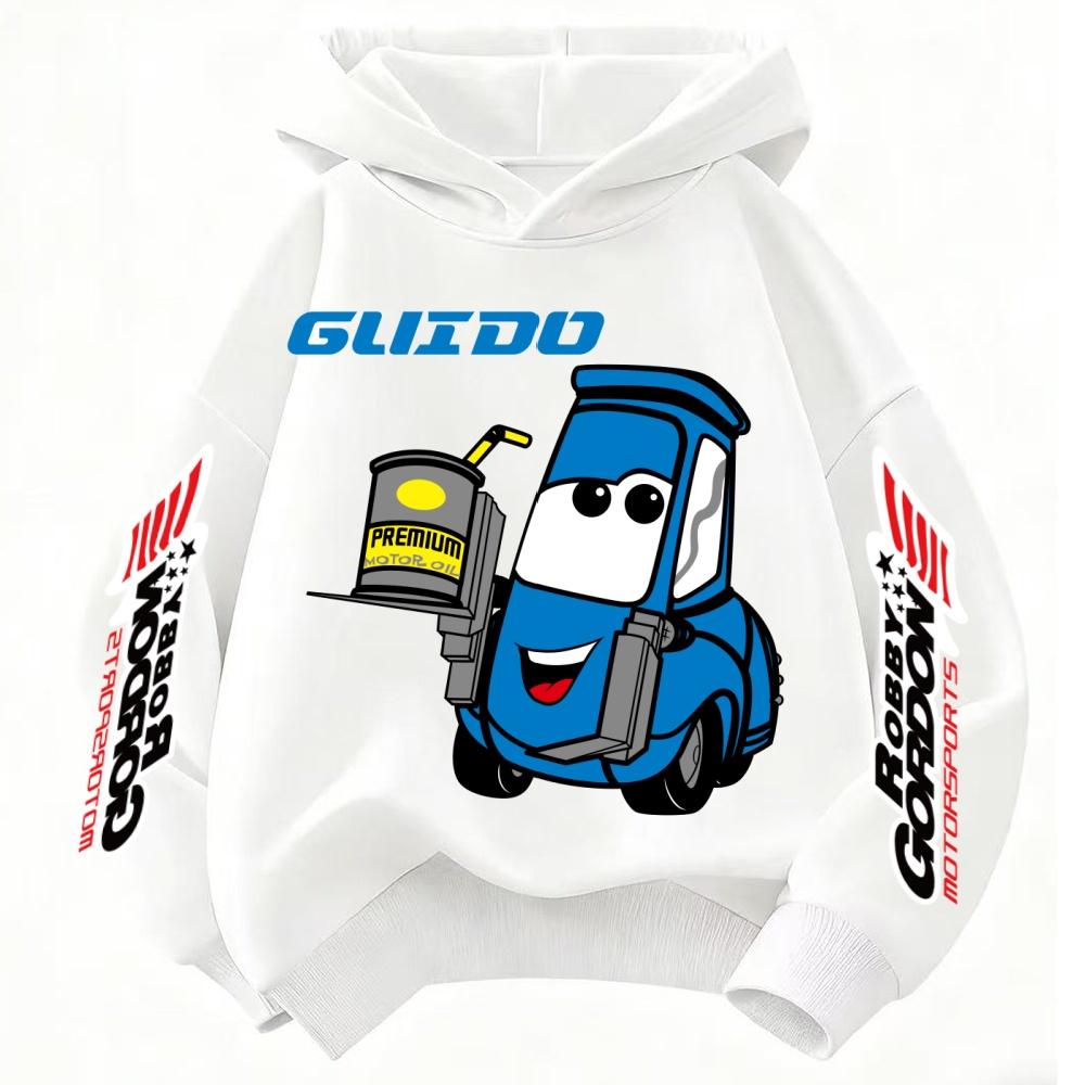 Car Lightning McQueen Cartoon Children Hooded Sweatshirt Boy Girl Autumn Winter Daily Outdoor Casual Warm Soft Sportswear