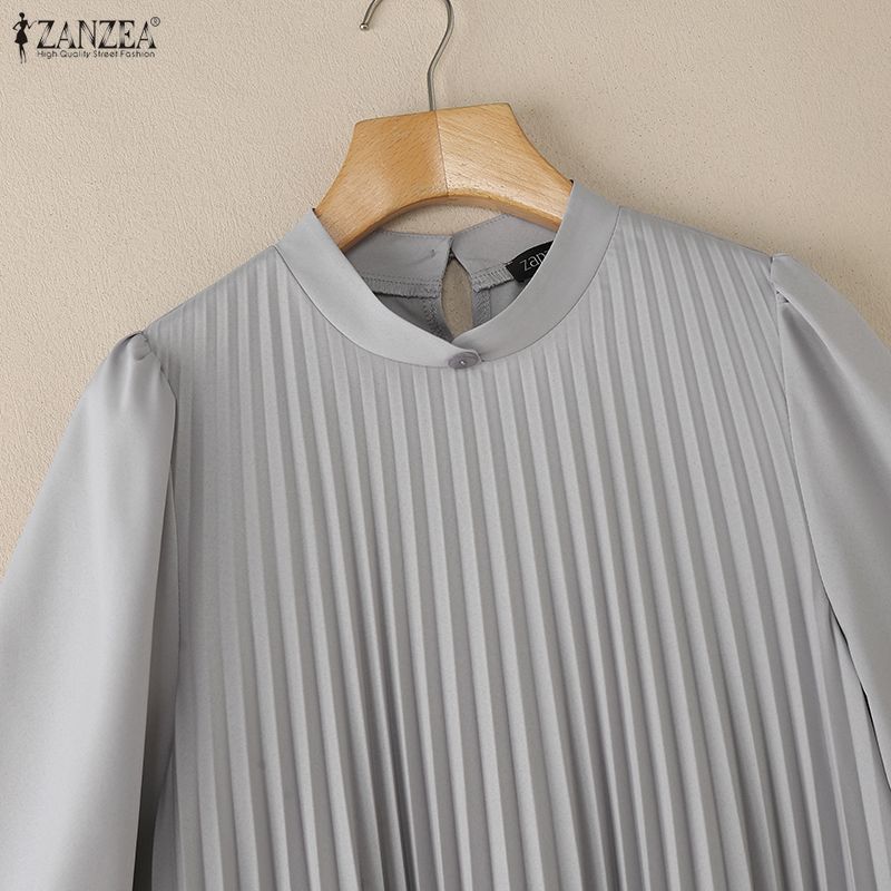 ZANZEA Blouse ample décontractée à manches longues évasées et col montant pour femmes