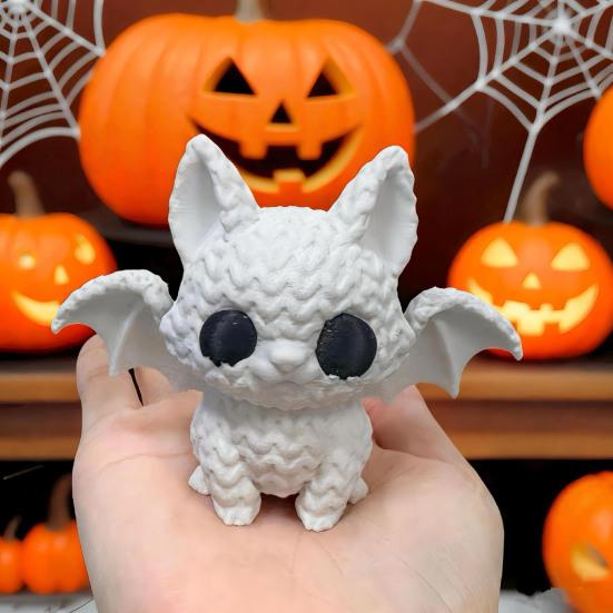 Festive Halloween Ornament, Knitted Texture Bat Cat Design Figure, Mini Size Sculpture for Party Desk Shelf Decor