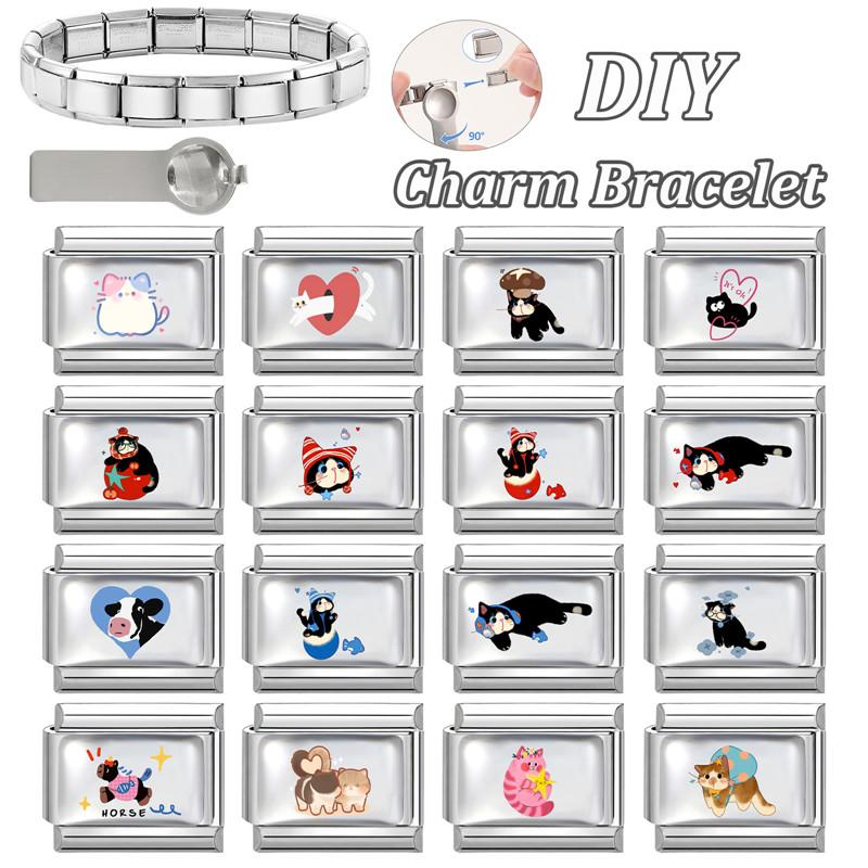 New Lovely Cat Dog Cow Fish Heart Y2K Wholesale Italian Charms Fit 9MM Stainless Steel Bracelet DIY Creative Jewelry Gifts