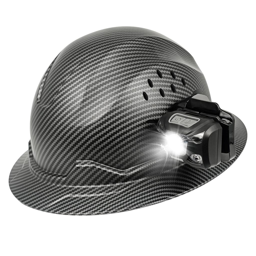 Large Brim Hard Hat with Headlamp Anti-smash Breathable Construction Site Construction Sunscreen Helmet