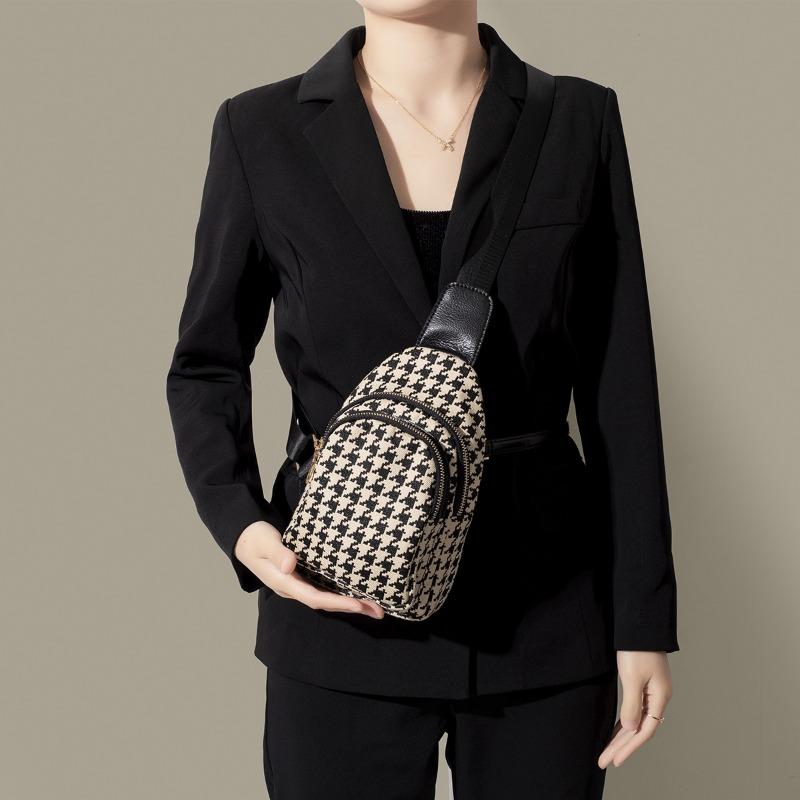 Bags Women's Autumn New Bags Thousand Birds Grid Canvas Oxford Cloth Waterproof Waist Pack Chest Pack Lightweight and Advanced