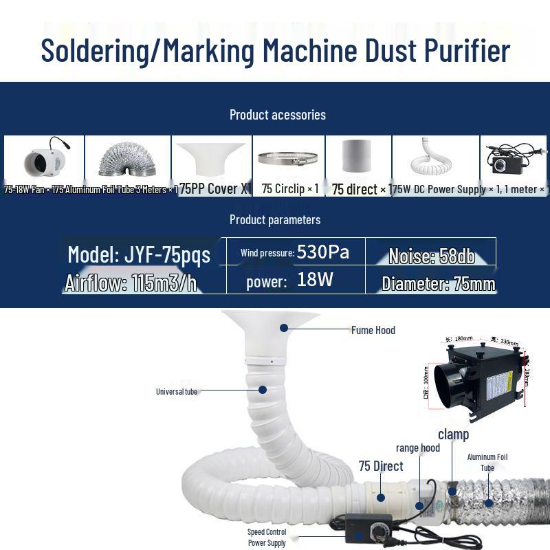 Compact Solder Fume Extractor and Laser Engraving Dust Removal Fan
