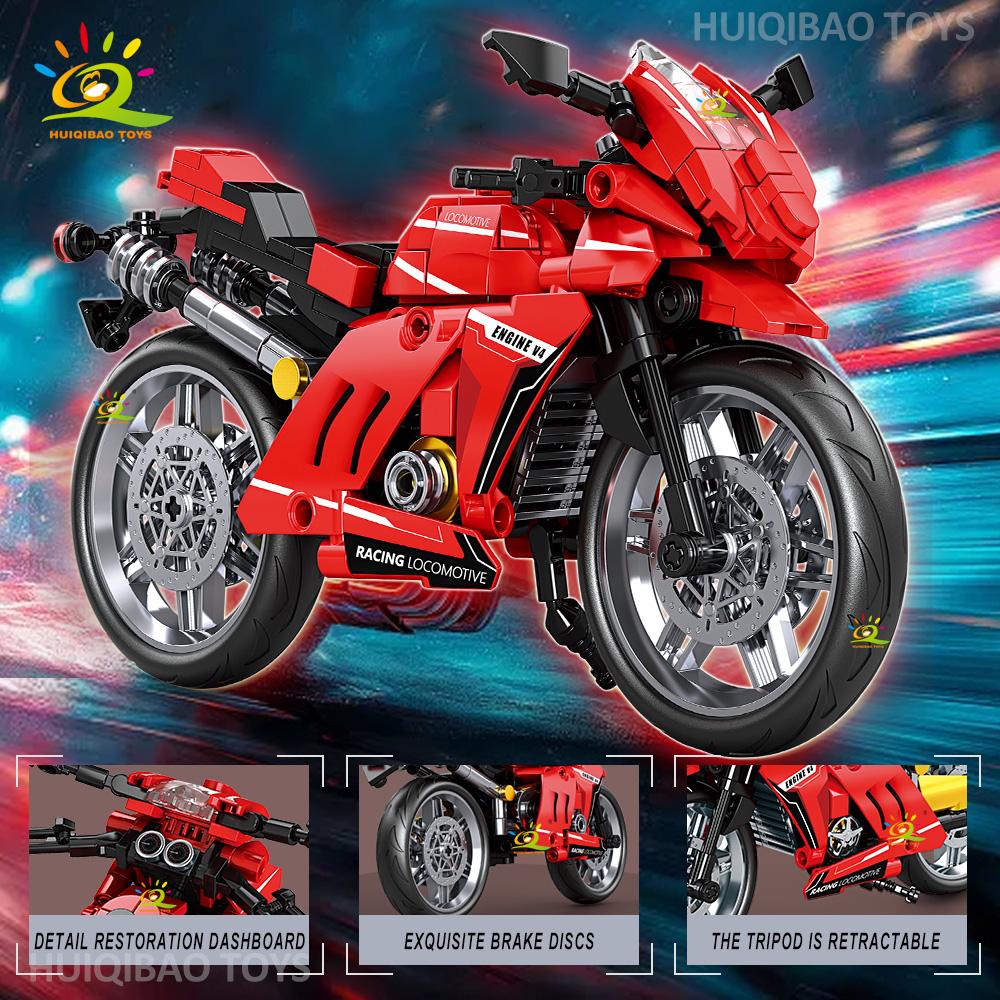 Non-Toxic Mechanical Speed Motorcycle Building Block Set Children Diy Car Collectible Adult Model Bricks Educational Toys Gift