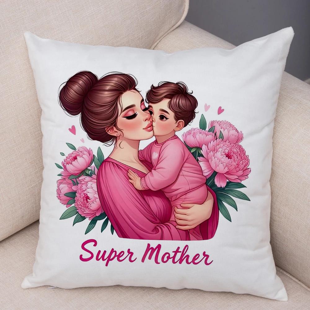Beautiful Super Mother and Baby Pillow Case  Decor Cartoon Women Cushion Cover for Sofa Home Short Plush Pillowcase 45x45cm