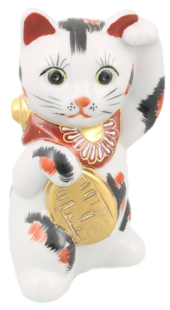 Kutani ware Oval Maneki-neko (Lucky Cat) Calico, size 3 A-0070