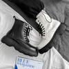 Fashion British style mens casual platform boots lace-up genuine leather shoes cowboy ankle boot black white handsome short botas hombre
