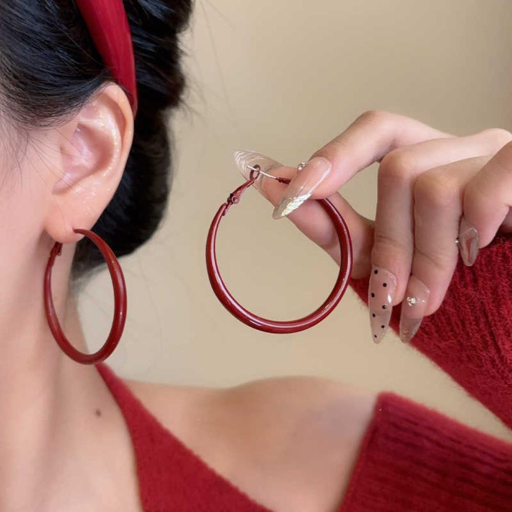 Vintage Rose Pearl Ear Studs Geometric Autumn Winter Earring Wine Red New Year Earring Wedding