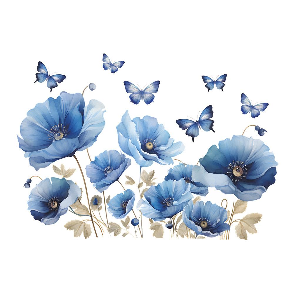 Fun-c13 Painted Romantic Blue Daffodil Butterfly Bedroom Porch Background Decorative Wall Sticker