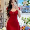 Small Sweet and Spicy Dress Women's Summer New Design Sense Waist and Thin Temperament Bow Skirt