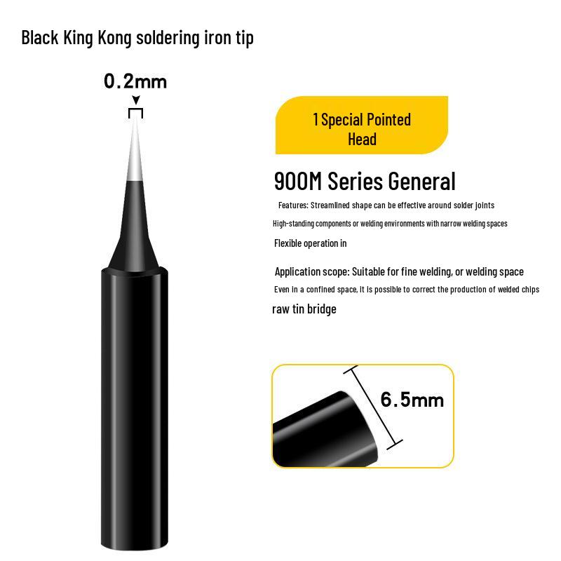 Black King Kong Soldering Iron Tips Set – 5-Piece 900M Internal Heating, Knife-edge & Pointed, Constant Temperature for 936 Soldering Stations