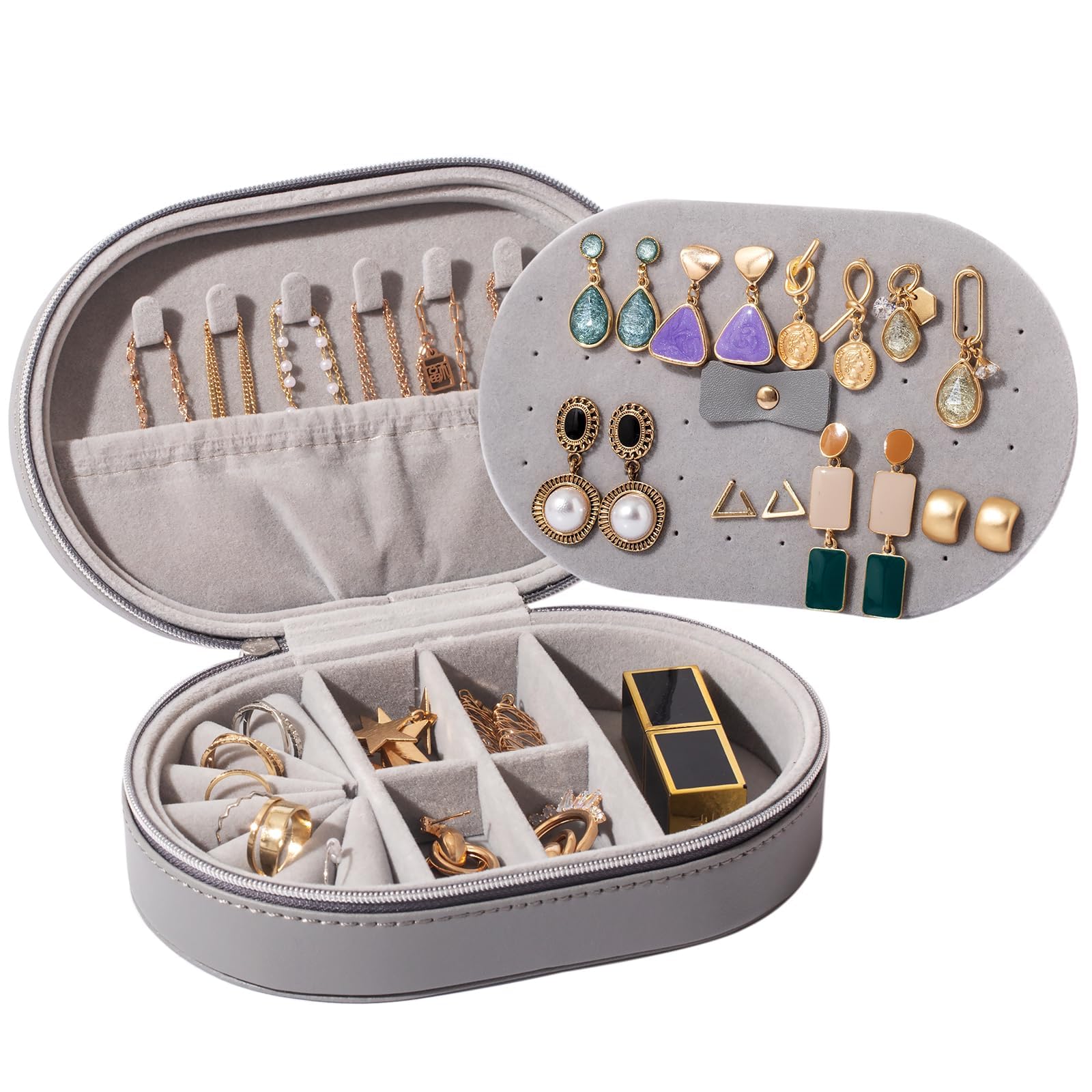 

ProCase Portable Oval Jewelry Small Jewelry Box for Travel and Business Perfect for Women and Accessory Storage Box, Trips, (Gray) сірий колір