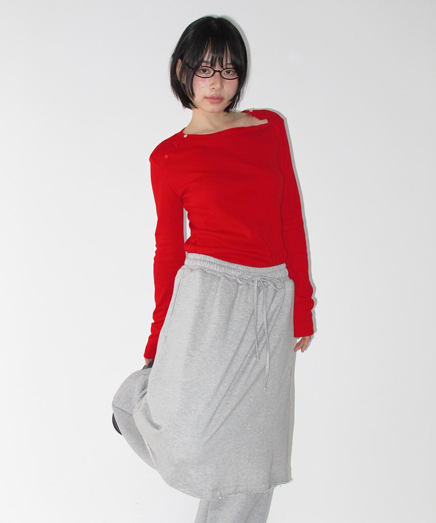 RONRON Button Shoulder Slim Fit Long Sleeve Red