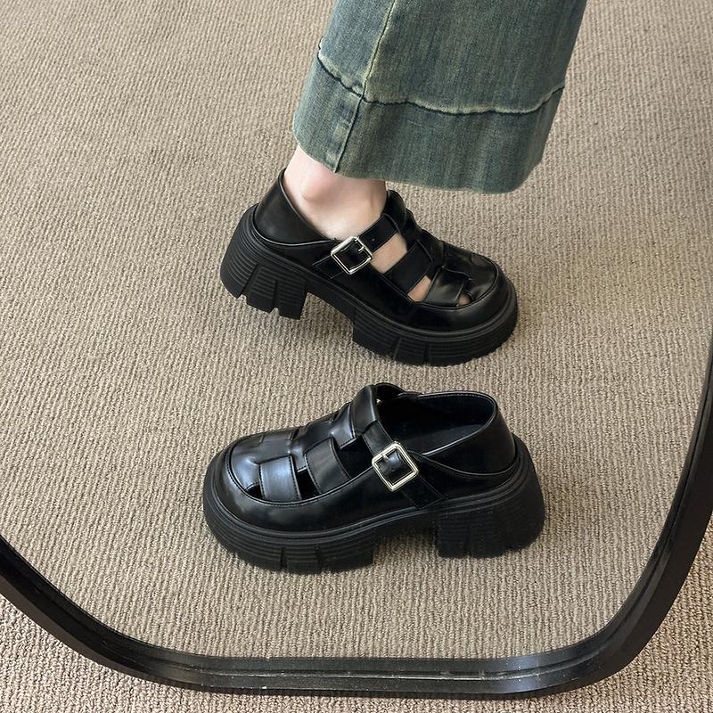 Woven Roman baotou sandals women's spring summer new pig cage shoes British style muffin platform casual shoes