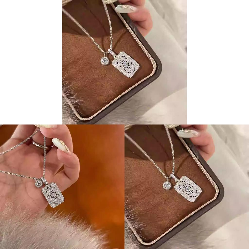 Geometric Zircon Hollow Square Pendant Necklace For Women Fashion Elegant Locking Chain