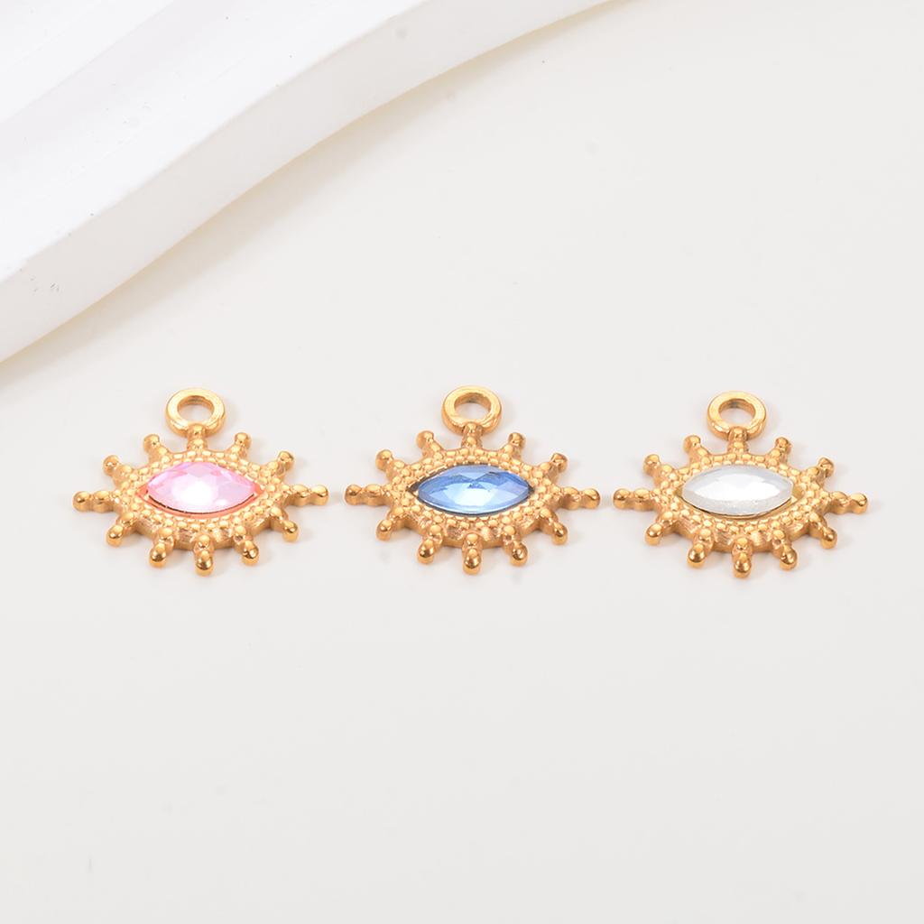Wholesale 5pcs/lot Colorful Rhinestone Eyes Charms Stainless Steel Pendant For DIY Necklaces Earrings Jewelry Making Accessories
