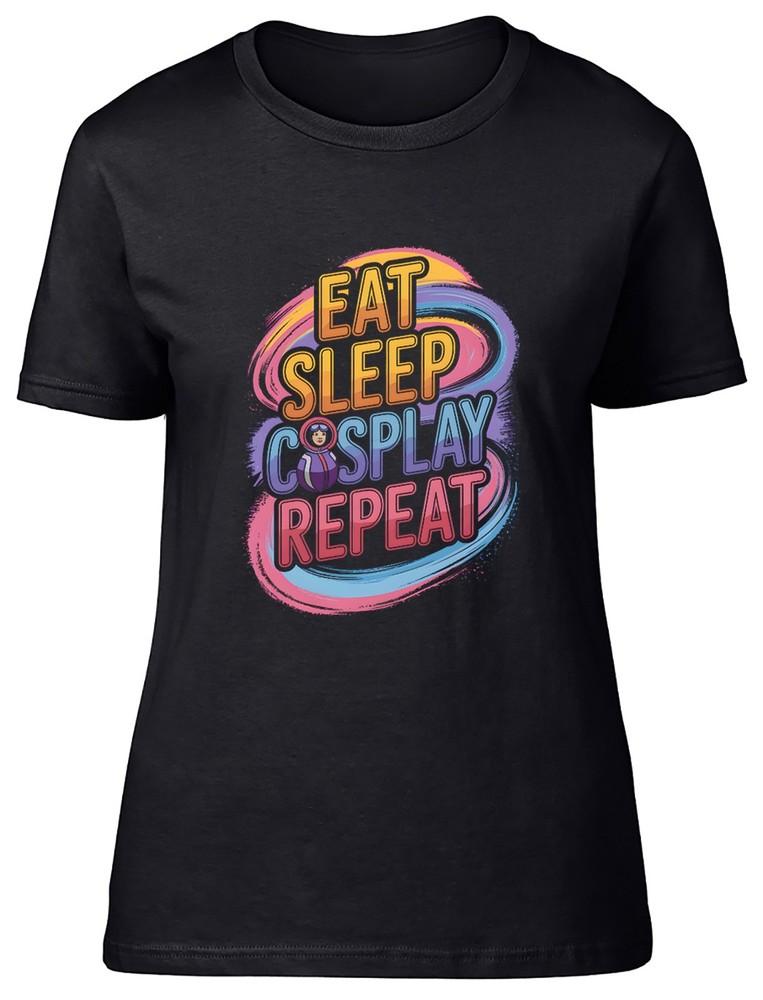 Eat Sleep Cosplay Repeat Character Costume Funny Womens T-Shirt Ladies Gift Tee S