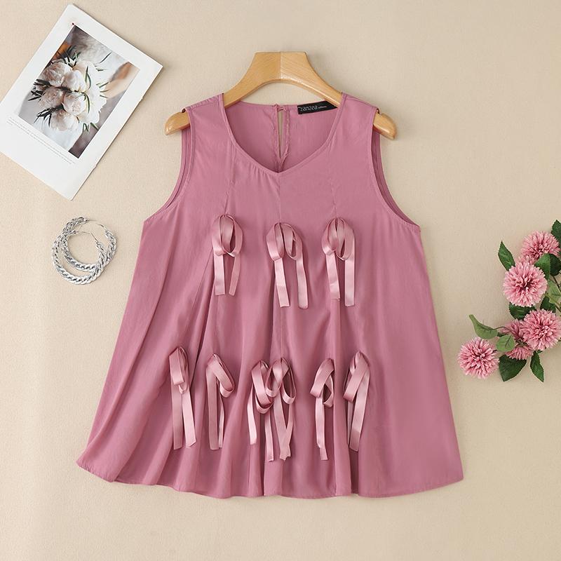 

ZANZEA Жіночі повсякденні літні майки без рукавів з круглим вирізом S рожевий