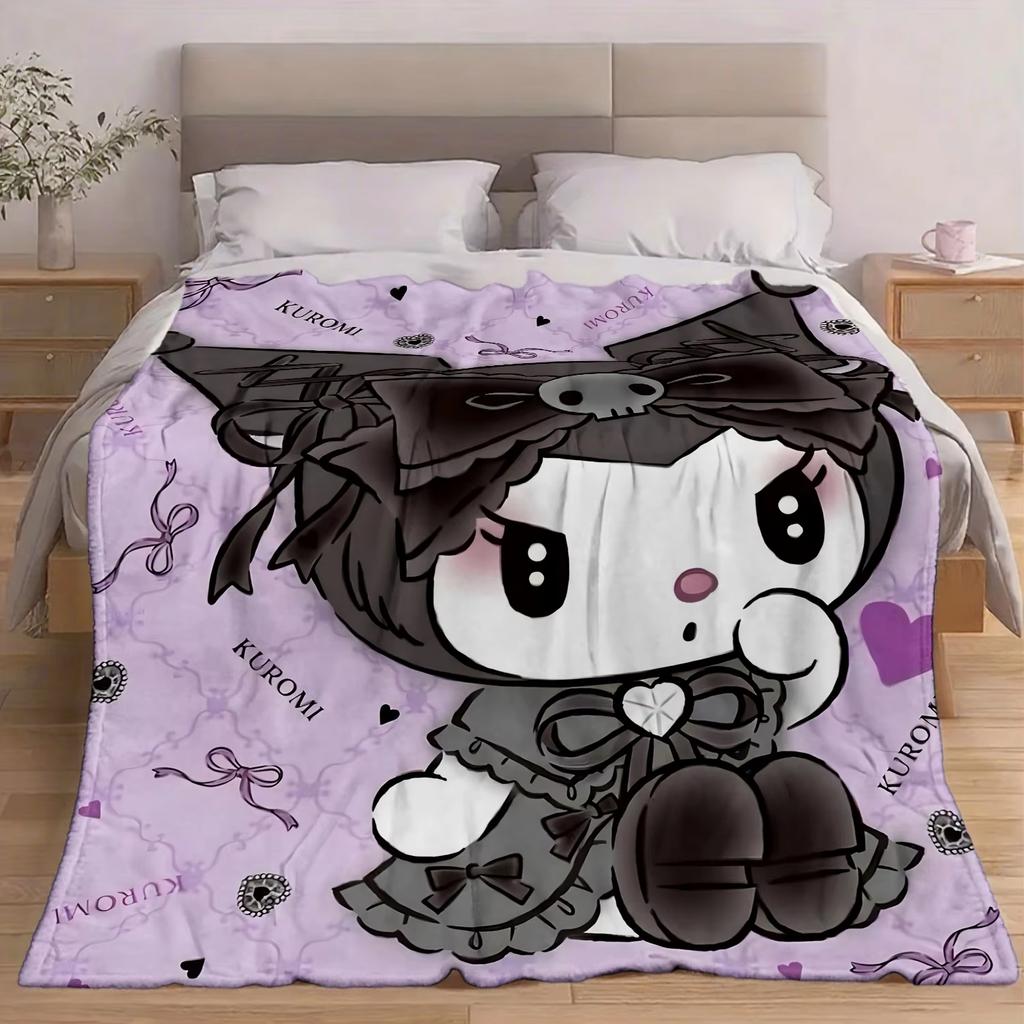 Kuromi Dark Gothic Coral Fleece Air Conditioning Thickened Throw Blanket 100 Polyester Super Soft Plush For Bed Sofa Office Nap