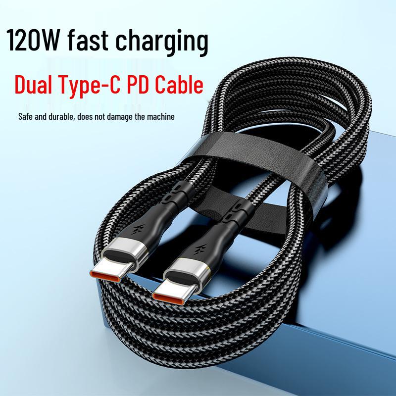 Dual-Head Type-C PD Fast Charging Braided Cable for Apple 15, Huawei, Xiaomi 6A Flash Charging