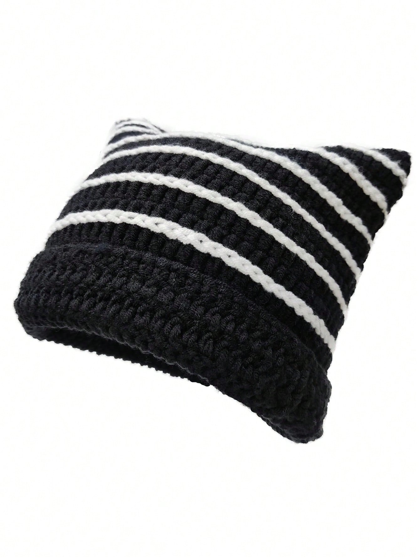 

Corchet Cute Cat Ears Beanie Hat for Women Winter Striped Korean Fashion Y2K HipHop Cosplay Knitted Streetwear Men Skullies