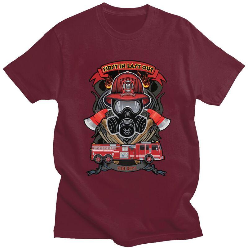 Custom Trendy Vintage Fire Rescue Fireman Skull Firefighter T Shirt Men 100 Cotton Tshirt Casual Tees Fashion Tshirt
