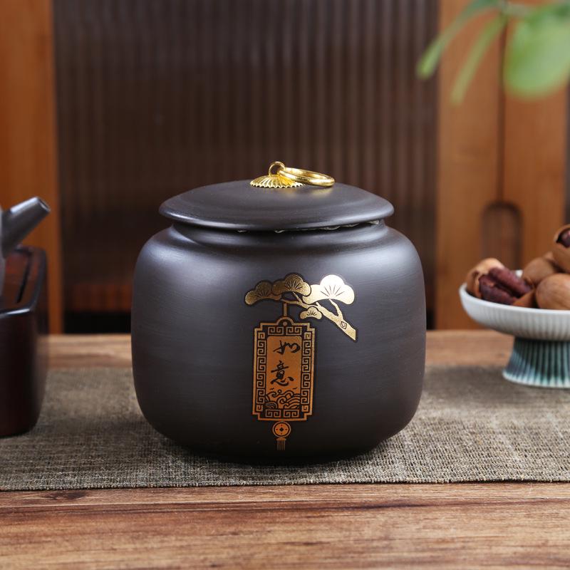 Exquisite Gilded Purple Clay Tea Storage Can - Moisture-Proof Ceramic for White, Black, and Pu'er Tea