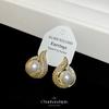 French pearl water drop ear clips without holes, high-grade copper plated zircon stud earrings, retro light luxury earrings, women without ear holes
