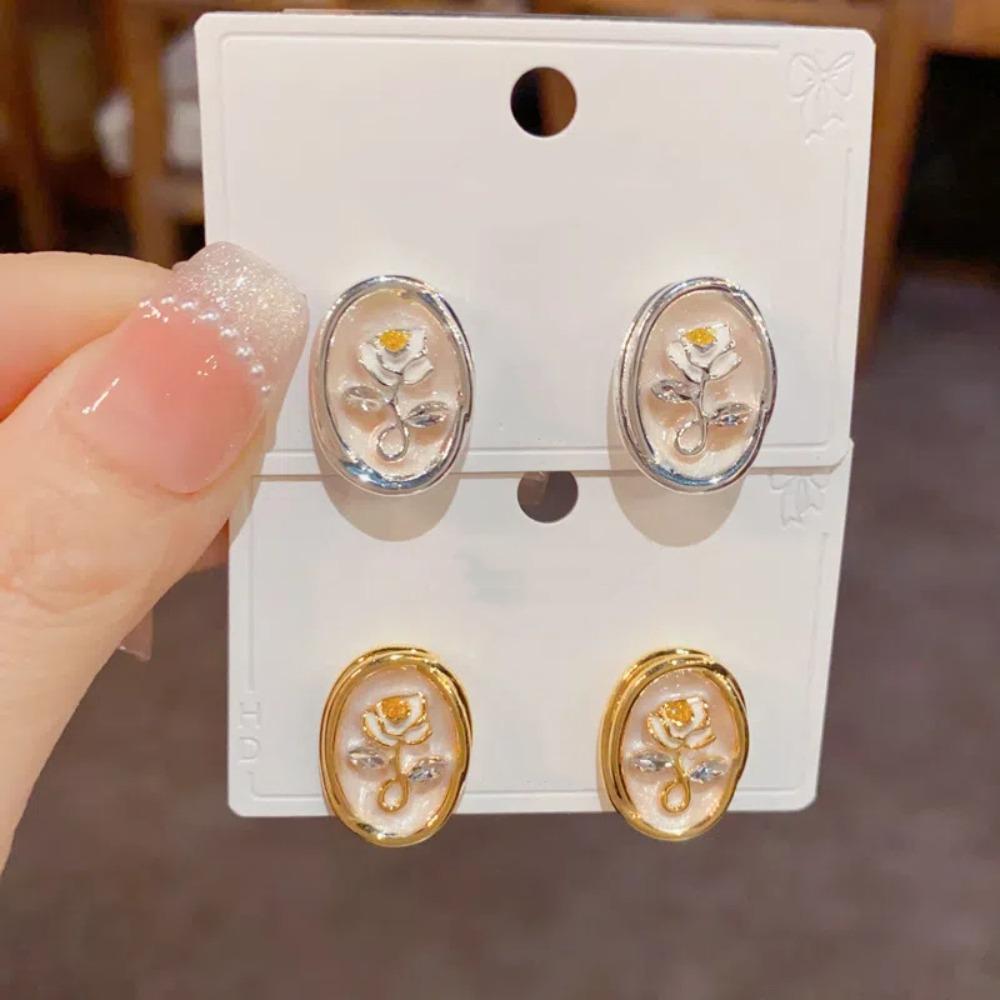 Oil Drop Vintage Earrings Women Ear Jewelry Sweet Stud Earrings Vintage Rose Flower Earrings  Gift