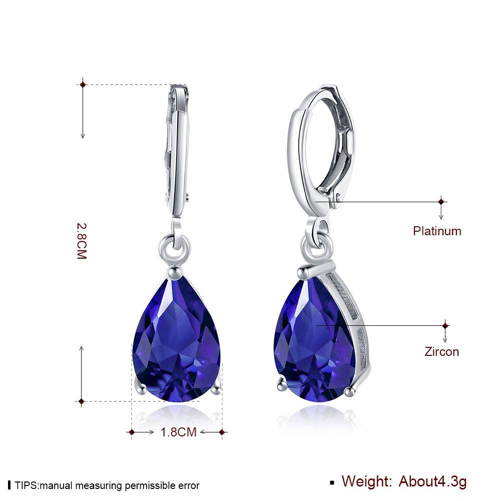 Rockyu Jewelry Popular Hoop Earrings Droplet Silver Earrings Dangling Zirconia Droplet Women's (Blue, Platinum)