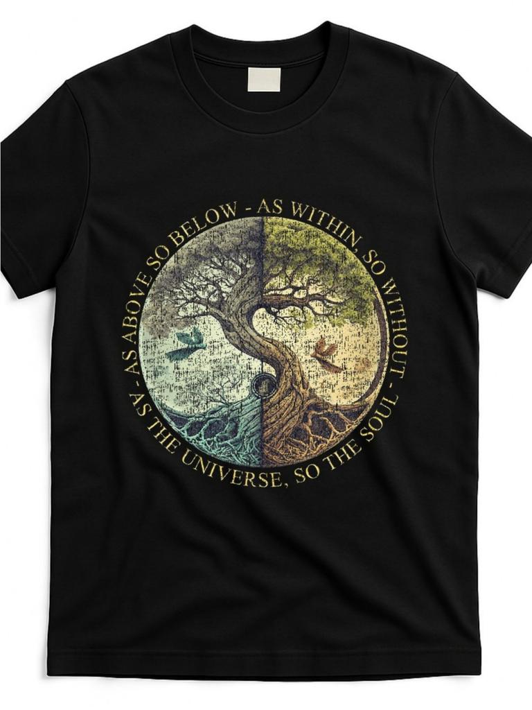 Unisex Black Tshirt Ancient Wisdom Graphic Tee With As Above So Below Quote Soft Breathable Cotton Crewneck Shirt For Unisex