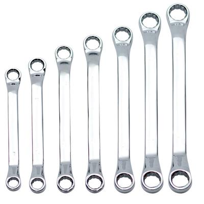 Set of 7 Long Open End Nut Tightening Mirror for Automotive and Motorcycle Repairs Wrenches, Tools, Finish, 75°, 6-17mm,