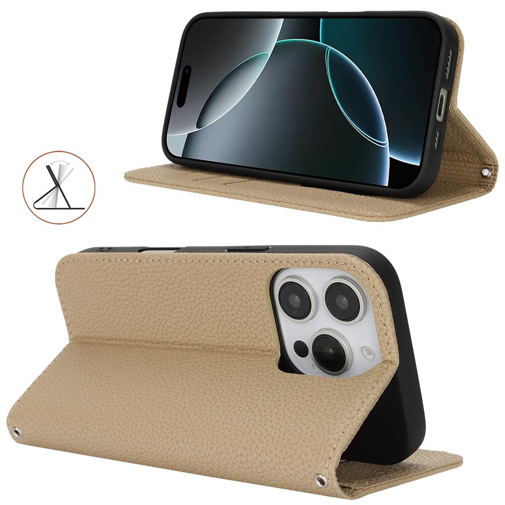 Applicable to iPhone16 mobile phone leather case 17Pro lychee pattern flip magnetic card holder portable rope 14plus