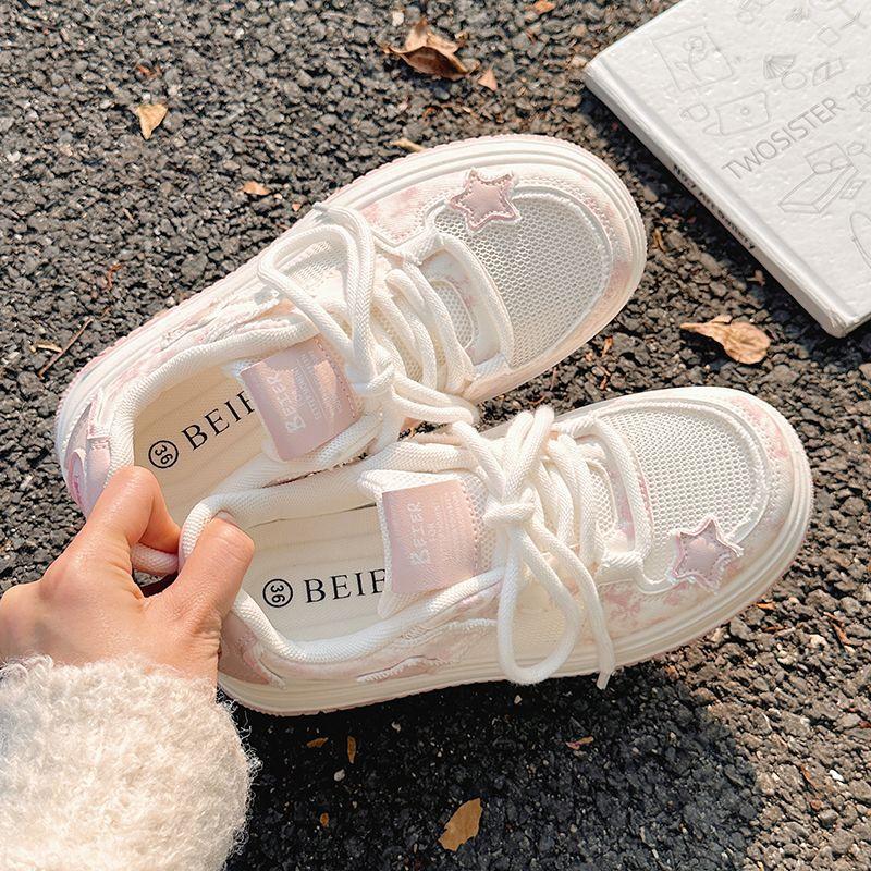 Roze platform broodschoenen dames niche ster board schoenen zomer en herfst veelzijdig ademend mesh schoenen lichtgewicht casual schoenen