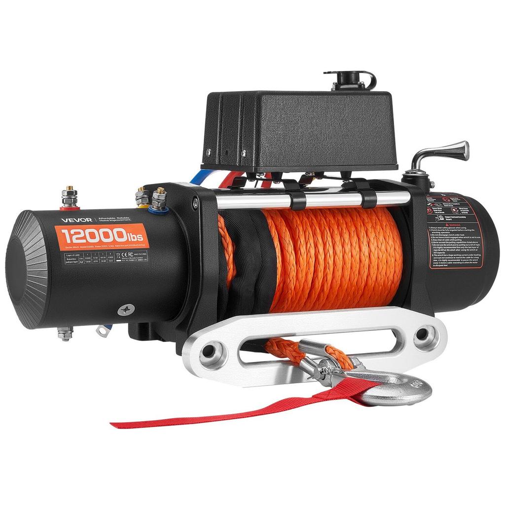 Electric Winch, 5400 kg Load Capacity, 12V DC Truck Winch with 9.1 mm x 23 m Synthetic Rope, Wireless & Wired Remote Control, IP55 Waterproof for