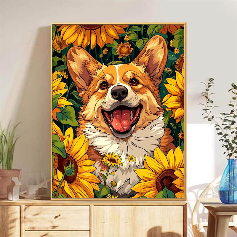 5d DIY Diamond Painting Cross Stitch Animal Corgi Dog Diamond Embroidery Mosaic Sunflower Full Round Drill Home Decor